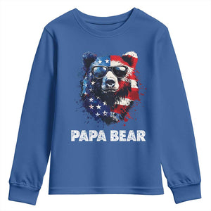 Papa Bear Father's Day Youth Sweatshirt Patriotic American Flag 4th Of July
