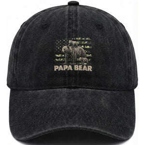 Papa Bear Father's Day Washed Cotton Baseball Cap Camouflage California Republic Flag Bear