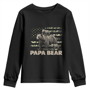 Papa Bear Father's Day Youth Sweatshirt Camouflage California Republic Flag Bear