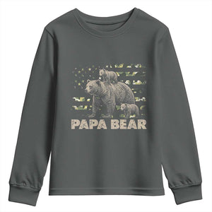 Papa Bear Father's Day Youth Sweatshirt Camouflage California Republic Flag Bear