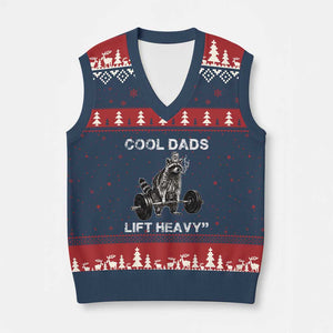 Cool Dads Lift Heavy V-Neck Knit Sweater Vest Gym Dad Raccoon TS14 Navy Red Print Your Wear