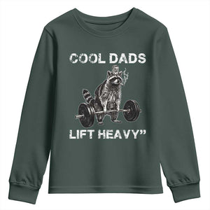 Cool Dads Lift Heavy Youth Sweatshirt Gym Dad Raccoon TS14 Dark Forest Green Print Your Wear