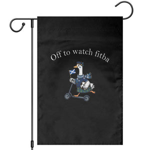 Off To Watch Fitba Garden Flag Funny Scottish Goose Riding Scooter Football Fan