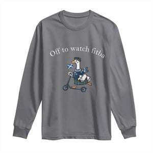 Off To Watch Fitba Long Sleeve Shirt Funny Scottish Goose Riding Scooter Football Fan