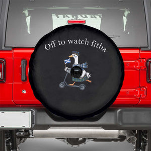 Off To Watch Fitba Spare Tire Cover Funny Scottish Goose Riding Scooter Football Fan