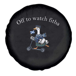 Off To Watch Fitba Spare Tire Cover Funny Scottish Goose Riding Scooter Football Fan