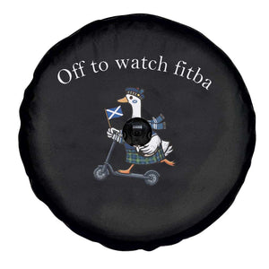 Off To Watch Fitba Spare Tire Cover Funny Scottish Goose Riding Scooter Football Fan