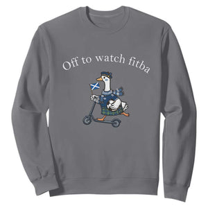 Off To Watch Fitba Sweatshirt Funny Scottish Goose Riding Scooter Football Fan