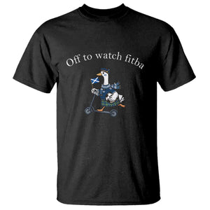 Off To Watch Fitba T Shirt Funny Scottish Goose Riding Scooter Football Fan
