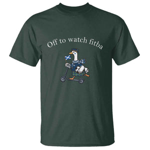 Off To Watch Fitba T Shirt Funny Scottish Goose Riding Scooter Football Fan