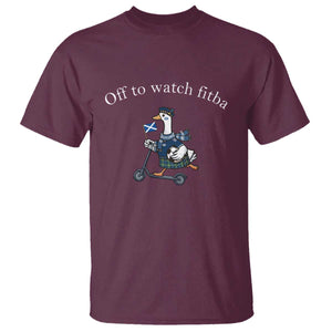 Off To Watch Fitba T Shirt Funny Scottish Goose Riding Scooter Football Fan