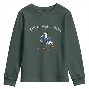 Off To Watch Fitba Youth Sweatshirt Funny Scottish Goose Riding Scooter Football Fan