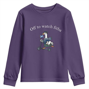 Off To Watch Fitba Youth Sweatshirt Funny Scottish Goose Riding Scooter Football Fan