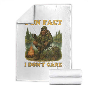 Funny Bigfoot Sarcastic Throw Blanket Fun Fact I Don Not Care Sasquatch Camping TS14 White Print Your Wear