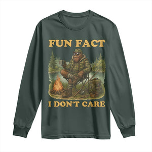 Funny Bigfoot Sarcastic Long Sleeve Shirt Fun Fact I Don Not Care Sasquatch Camping TS14 Dark Forest Green Print Your Wear