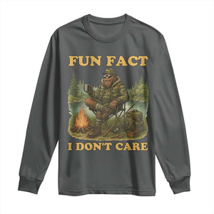 Funny Bigfoot Sarcastic Long Sleeve Shirt Fun Fact I Don Not Care Sasquatch Camping TS14 Dark Heather Print Your Wear