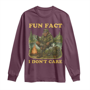 Funny Bigfoot Sarcastic Long Sleeve Shirt Fun Fact I Don Not Care Sasquatch Camping TS14 Maroon Print Your Wear