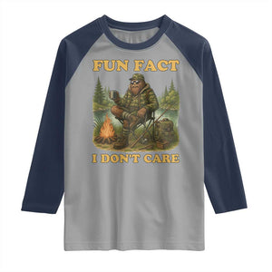 Funny Bigfoot Sarcastic Raglan Shirt Fun Fact I Don Not Care Sasquatch Camping TS14 Sport Gray Navy Print Your Wear