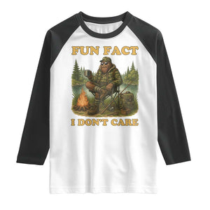 Funny Bigfoot Sarcastic Raglan Shirt Fun Fact I Don Not Care Sasquatch Camping TS14 White Black Print Your Wear