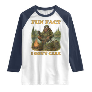 Funny Bigfoot Sarcastic Raglan Shirt Fun Fact I Don Not Care Sasquatch Camping TS14 White Navy Print Your Wear