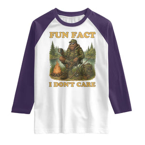 Funny Bigfoot Sarcastic Raglan Shirt Fun Fact I Don Not Care Sasquatch Camping TS14 White Purple Print Your Wear