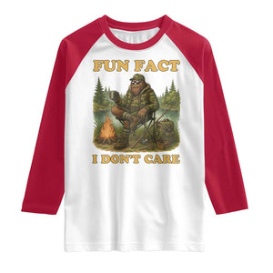 Funny Bigfoot Sarcastic Raglan Shirt Fun Fact I Don Not Care Sasquatch Camping TS14 White Red Print Your Wear