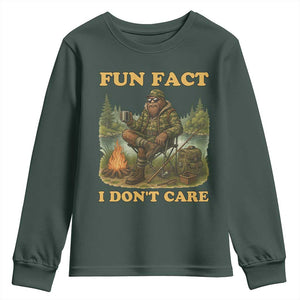 Funny Bigfoot Sarcastic Youth Sweatshirt Fun Fact I Don Not Care Sasquatch Camping TS14 Dark Forest Green Print Your Wear