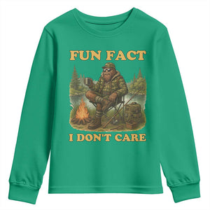 Funny Bigfoot Sarcastic Youth Sweatshirt Fun Fact I Don Not Care Sasquatch Camping TS14 Irish Green Print Your Wear
