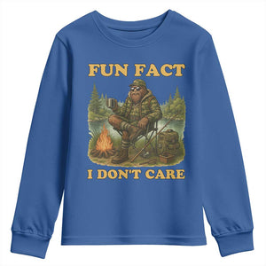 Funny Bigfoot Sarcastic Youth Sweatshirt Fun Fact I Don Not Care Sasquatch Camping TS14 Royal Blue Print Your Wear