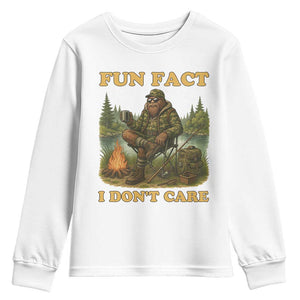 Funny Bigfoot Sarcastic Youth Sweatshirt Fun Fact I Don Not Care Sasquatch Camping TS14 White Print Your Wear