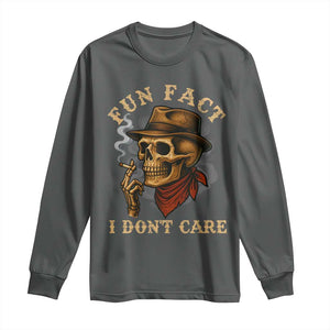Funny Skull Sarcastic Long Sleeve Shirt Fun Fact I Don Not Care TS14 Dark Heather Print Your Wear