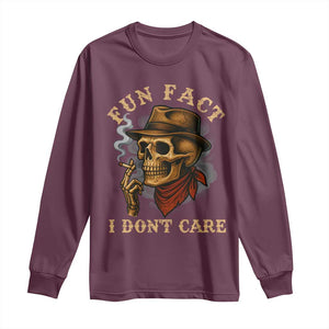 Funny Skull Sarcastic Long Sleeve Shirt Fun Fact I Don Not Care TS14 Maroon Print Your Wear