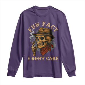 Funny Skull Sarcastic Long Sleeve Shirt Fun Fact I Don Not Care TS14 Purple Print Your Wear