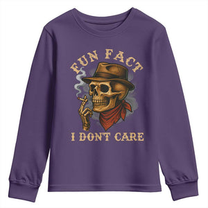 Funny Skull Sarcastic Youth Sweatshirt Fun Fact I Don Not Care TS14 Purple Print Your Wear