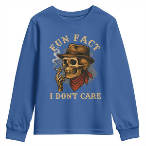 Funny Skull Sarcastic Youth Sweatshirt Fun Fact I Don Not Care TS14 Royal Blue Print Your Wear
