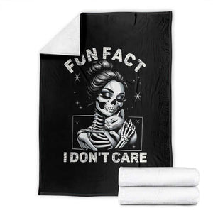 Funny Skeleton Sarcastic Throw Blanket Fun Fact I Don Not Care Cat Lover TS14 Black Print Your Wear