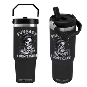 Funny Skeleton Sarcastic Flip Straw Tumbler Fun Fact I Don Not Care Cat Lover TS14 One Size: 30 oz Black Print Your Wear