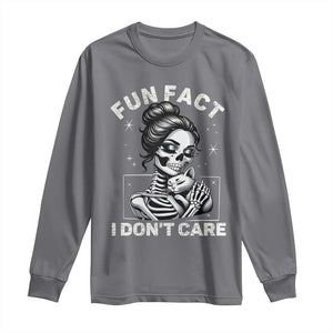 Funny Skeleton Sarcastic Long Sleeve Shirt Fun Fact I Don Not Care Cat Lover TS14 Charcoal Print Your Wear