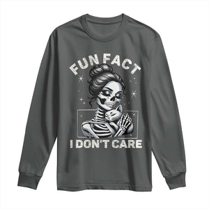 Funny Skeleton Sarcastic Long Sleeve Shirt Fun Fact I Don Not Care Cat Lover TS14 Dark Heather Print Your Wear