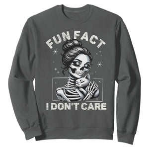 Funny Skeleton Sarcastic Sweatshirt Fun Fact I Don Not Care Cat Lover TS14 Dark Heather Print Your Wear