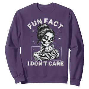 Funny Skeleton Sarcastic Sweatshirt Fun Fact I Don Not Care Cat Lover TS14 Purple Print Your Wear