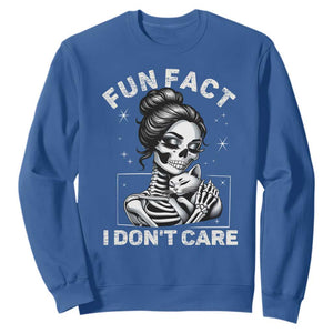 Funny Skeleton Sarcastic Sweatshirt Fun Fact I Don Not Care Cat Lover TS14 Royal Blue Print Your Wear