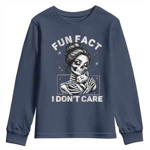 Funny Skeleton Sarcastic Youth Sweatshirt Fun Fact I Don Not Care Cat Lover TS14 Navy Print Your Wear