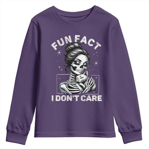 Funny Skeleton Sarcastic Youth Sweatshirt Fun Fact I Don Not Care Cat Lover TS14 Purple Print Your Wear