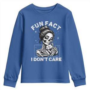 Funny Skeleton Sarcastic Youth Sweatshirt Fun Fact I Don Not Care Cat Lover TS14 Royal Blue Print Your Wear