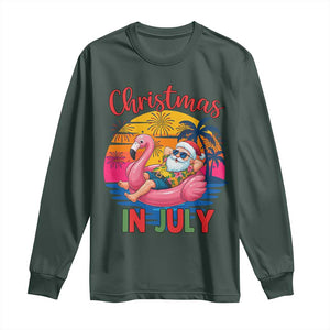Funny Hawaiian Christmas Long Sleeve Shirt Santa Beach Tropical Xmas TS14 Dark Forest Green Print Your Wear