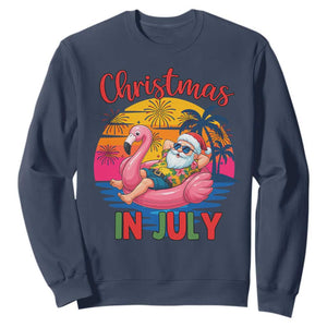 Funny Hawaiian Christmas Sweatshirt Santa Beach Tropical Xmas TS14 Navy Print Your Wear