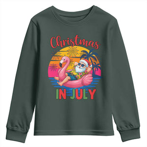 Funny Hawaiian Christmas Youth Sweatshirt Santa Beach Tropical Xmas TS14 Dark Forest Green Print Your Wear
