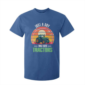 Funny Farmer T Shirt For Kid Just A Boy Who Loves Tractors TS14 Royal Blue Print Your Wear