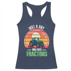Funny Farmer Racerback Tank Top Just A Boy Who Loves Tractors TS14 Navy Print Your Wear